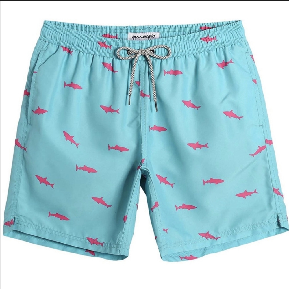 NWT Maamgic Blue Bathing Suit with Pink Shark Print (Size XL)